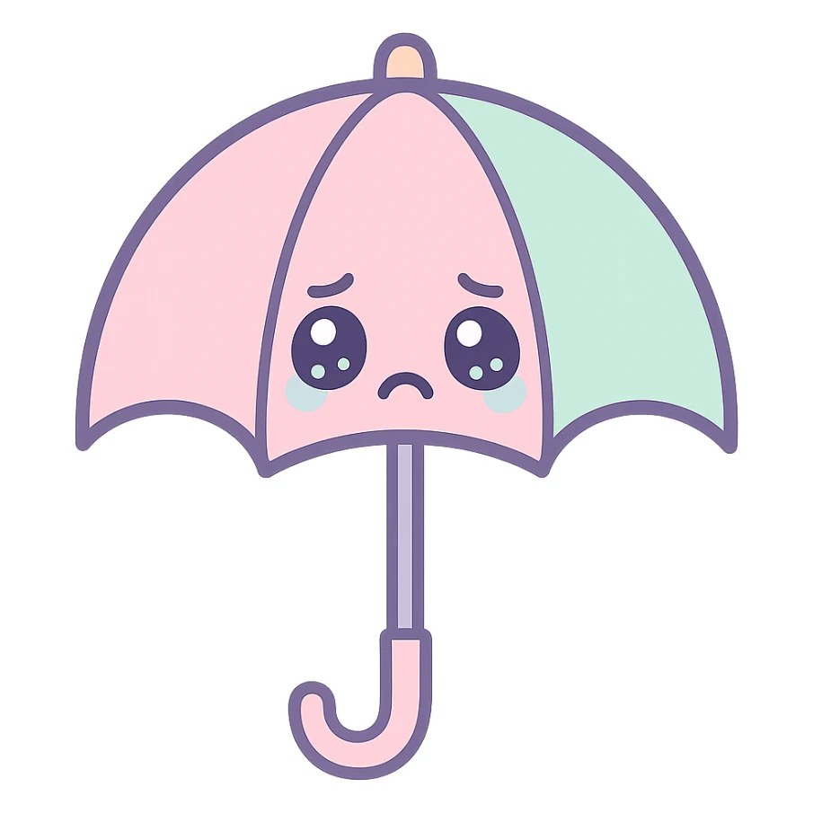 a cute umbrella with watery eyes and a frown sticker