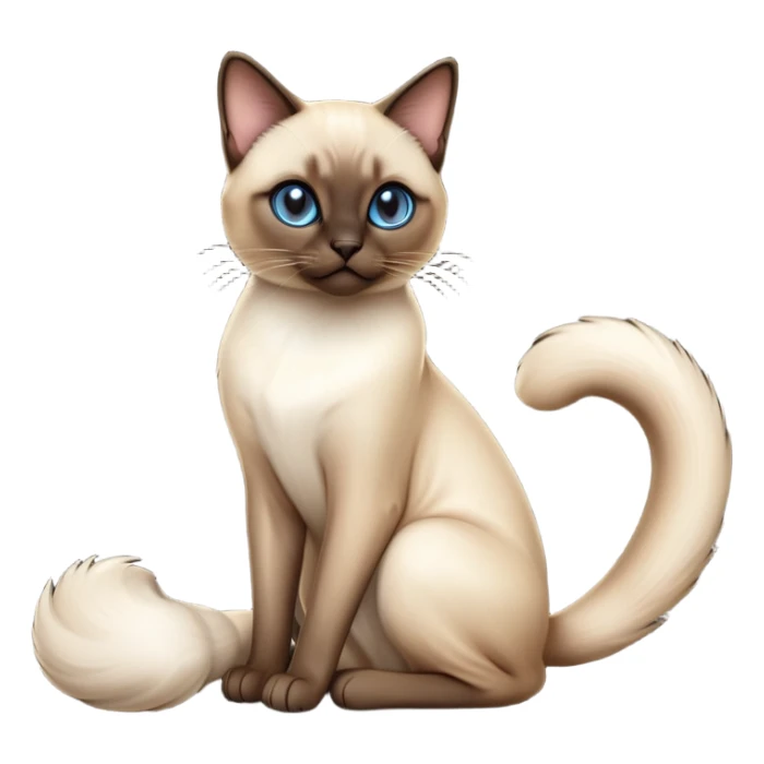 cinematic-[siamese cat]-realistic-full-body-sitting-emoji,-tail-curled-playfully-around-its-paws,-head-tilted-dramatically,-slek-[siamese]-fur,-simplified-yet-realistic-focused-features,-highly-detailed,-glowing-with-an-almost-sarcastic-glow sticker