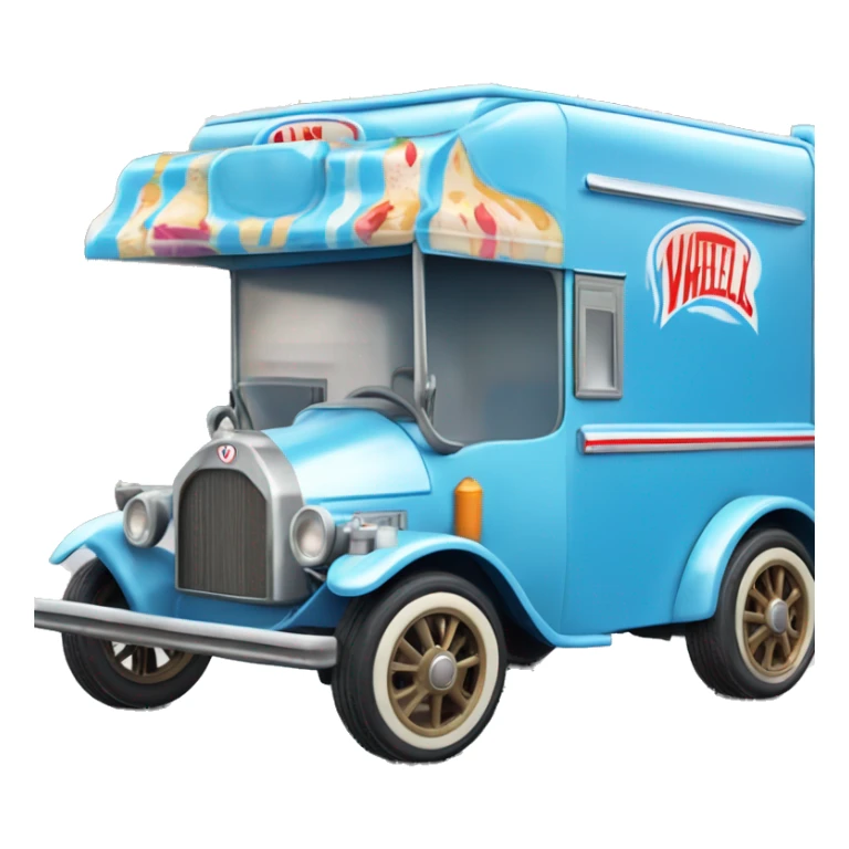 Hot wheels style, ice cream truck from 1912 with wide mag wheels, blue, no ice cream on top of truck sticker