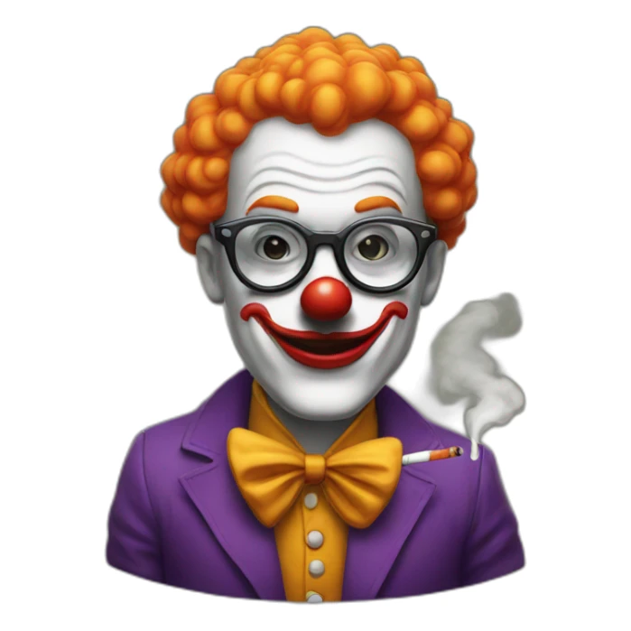 A clown wearing a cool glasses and smoking a cigarette sticker