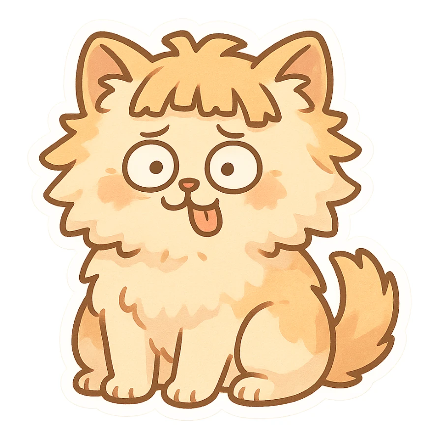 fluffy cat with a bizarre patchy haircut and comical expression sticker