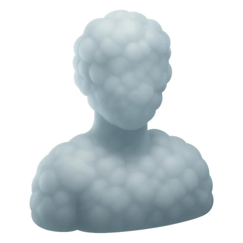 A person from the shoulders up, entirely composed of fluffy white convex clouds sticker