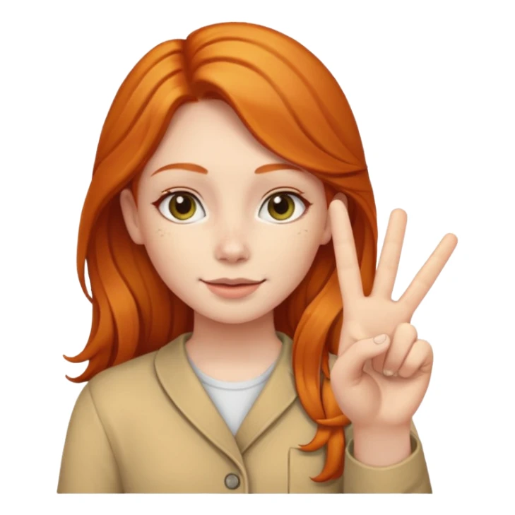 Ginger girl posing with a peace sign hand sticker