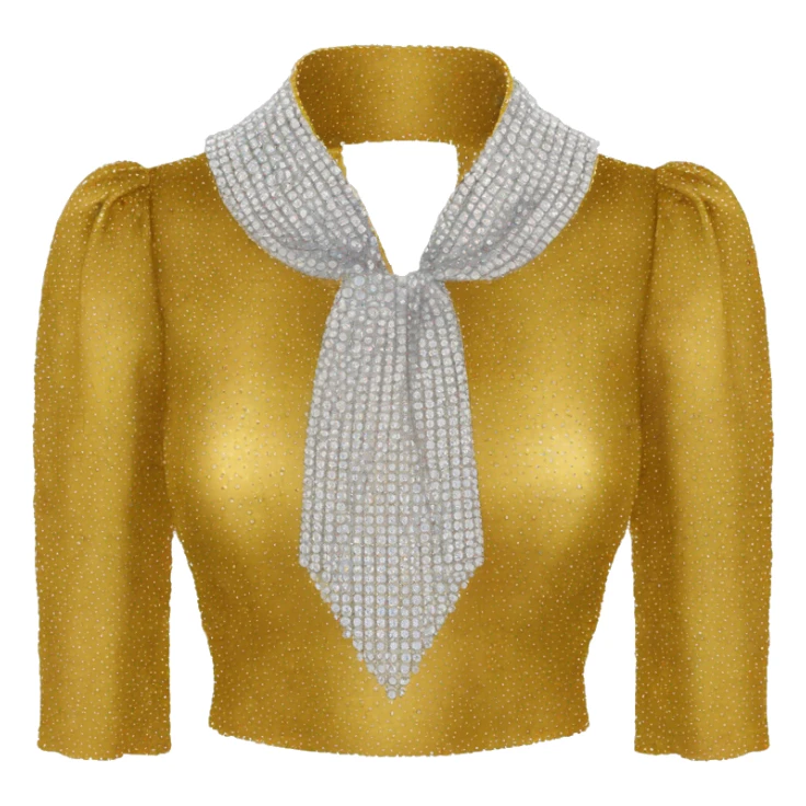 RHINESTONE-EMBELLISHED TIE-NECK gold BLOUSE sticker