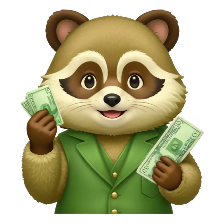 Green tanuki, all green body, has money sticker