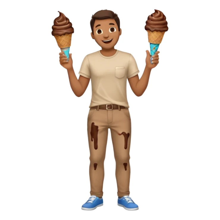 Man laughing with chocolate ice cream stain on pants  sticker