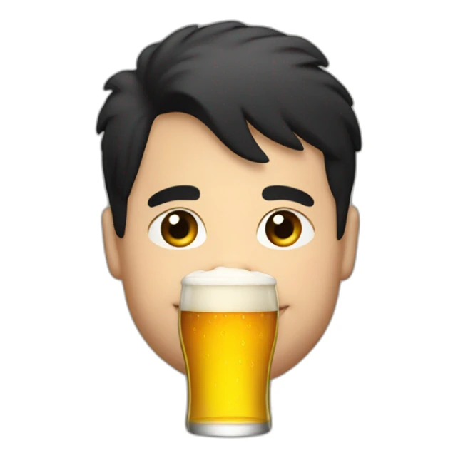 Fat boy with black hair drink beer sticker