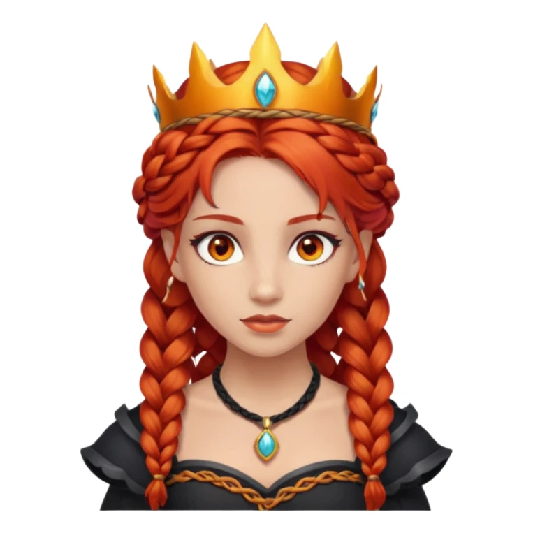 braided hair fire princess with dark crown, red hair sticker