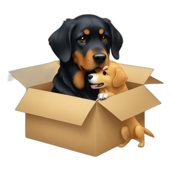 A Rottweiller hugging à golden retriever in box sticker