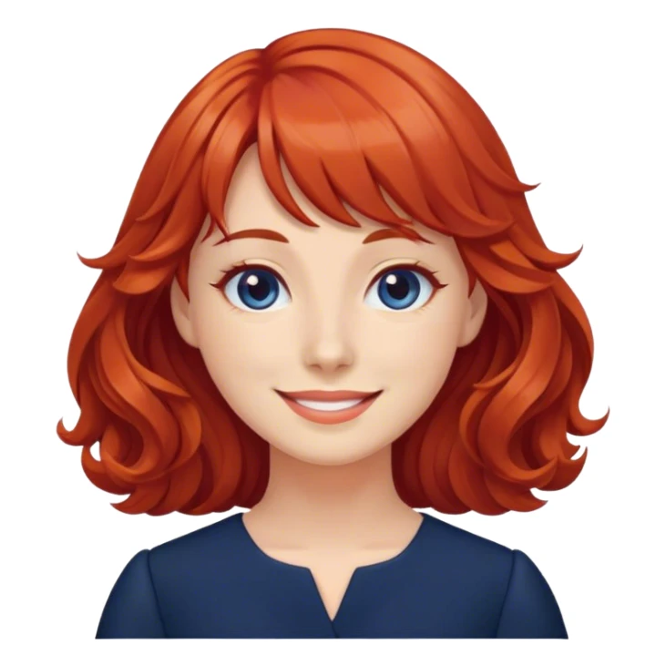 Woman with wavy red bangs dark blue work dress   sticker
