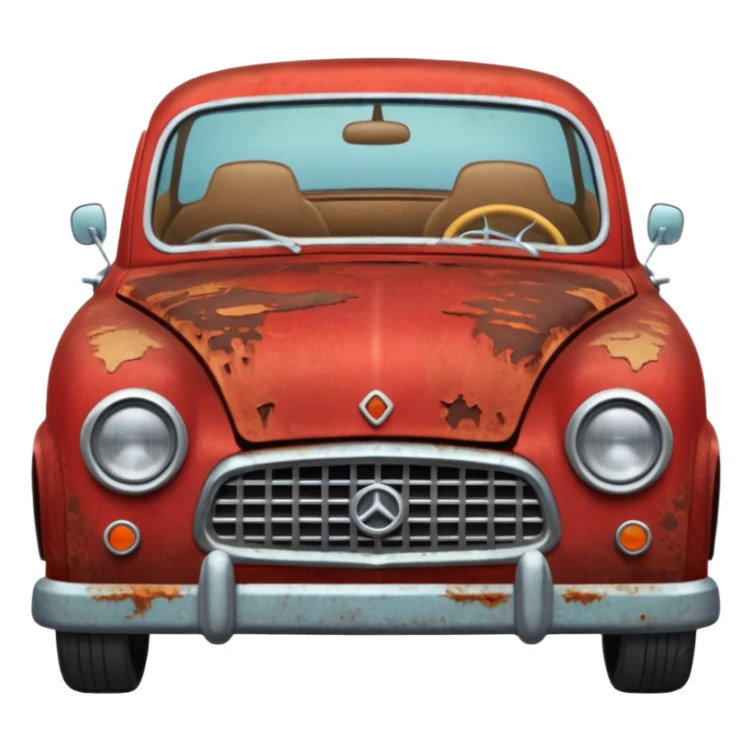 Red rusty car driving towards screen sticker