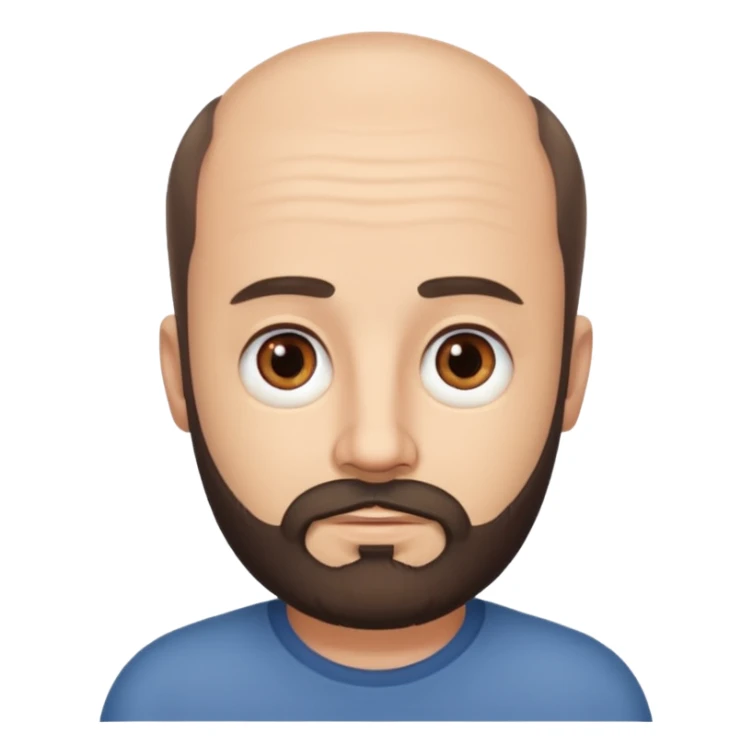 semi balding man with short hair and has a beard. dark brown eyes and brown beard. no wrinkles on face, he still looks young  sticker