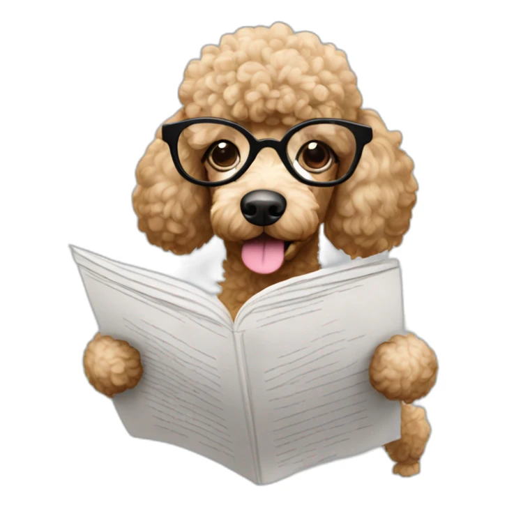Poodle-reading-a-paper-and-wearing-glasses sticker