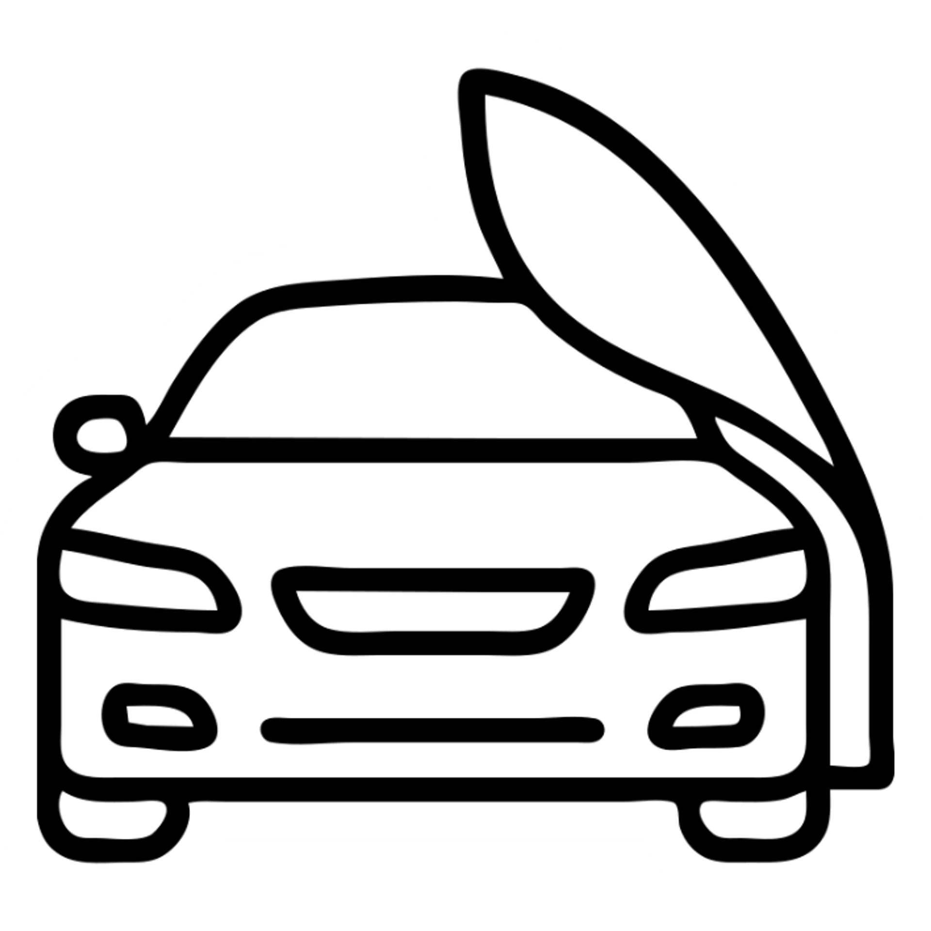 outlined icon of a premium glossy black car, part covered by a rolled light gray transparent film, clean lines, modern look, curved film effect sticker