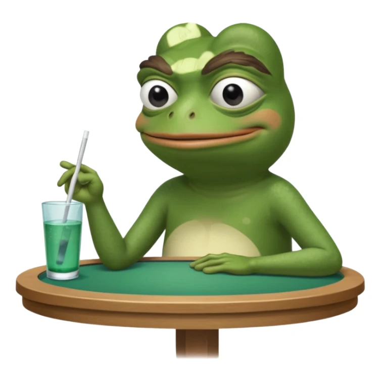 pepe frog emoji for discord, holding a table that says  "For the pool".
table is like at a protest.
Face is 'yikes' like.
no additional elements, no background sticker