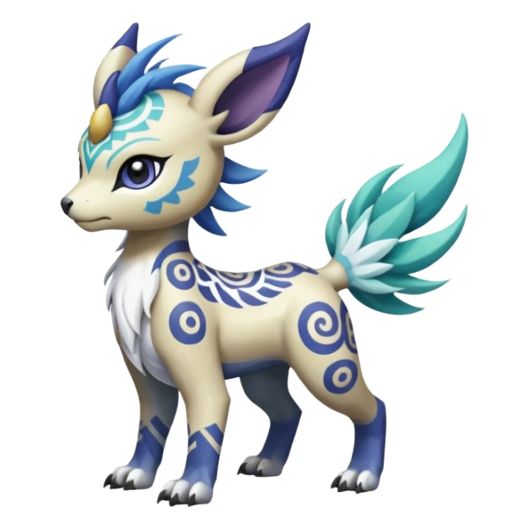 Tropical Tiny Marked Patterned Tribal Asian Painted Garurumon-Meloetta-Absol-Suicune-Cobalion-fusion-hybrid-creature (full body) sticker
