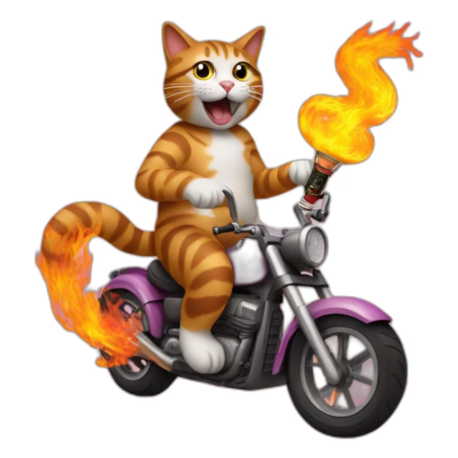 Cat on a burning bike with a hookah sticker