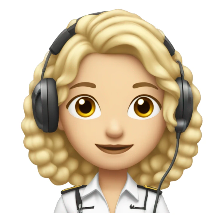 Blonde with lipfiller Pilot girl with long hair and headset with microphone sticker
