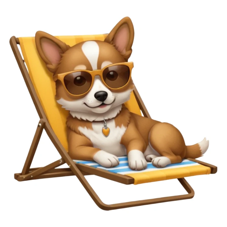 dog lying beside beach on chair with sunglasses sticker