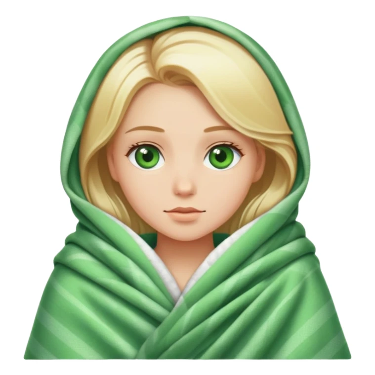 Beautiful blonde girl with green eyes wrapped in a blanket sticker