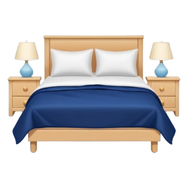 comfortable bed with a dark blue blanket and white pillow, multiple ZZZ symbols rising upward, nighttime vibe, flat design, soothing colors, transparent background sticker