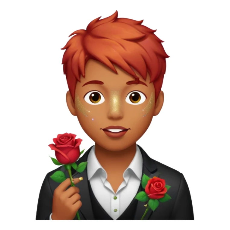 red glitter naughty-looking boy with a rose in his mouth sticker