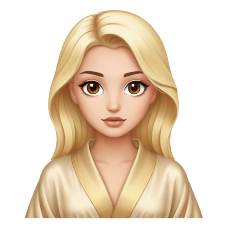 blonde model with brown eyes, luxury makeup, silk robe sticker