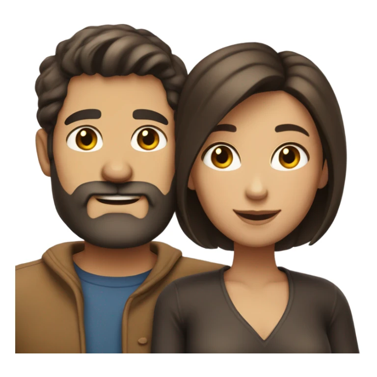 Dark haired white man with beard hugging beautiful woman with medium tan skin and short dark brown hair  sticker