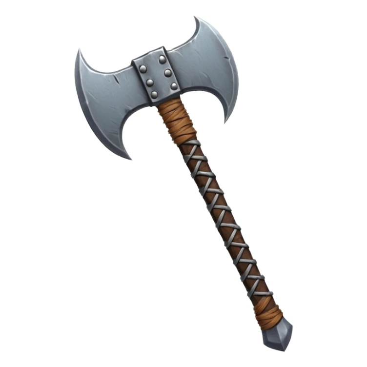 savage barbarian axe object icon, spiked double blade, battle-worn metal, scratches, heavy fantasy weapon, 3D cartoon, mobile game icon style, centered, clean background, no text, no watermark sticker