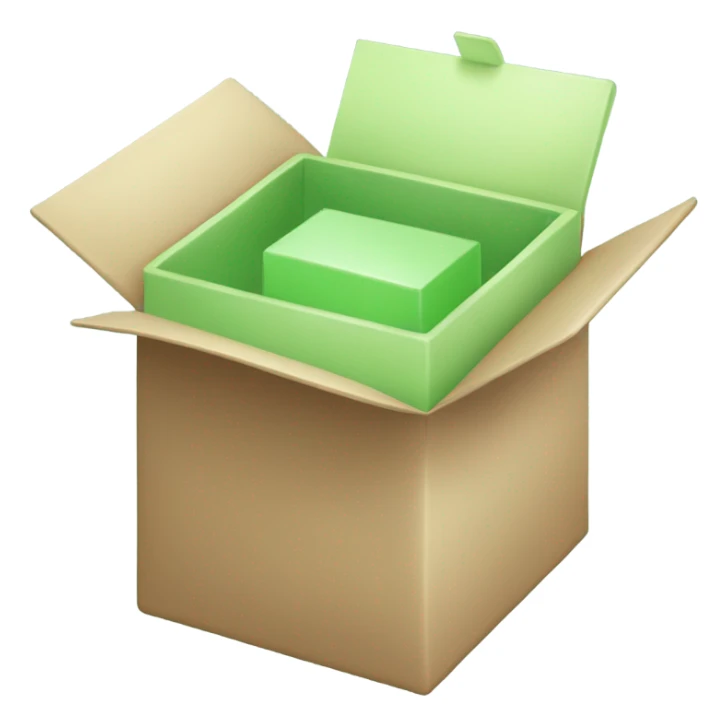 The open box is rectangular, light green in color, and contains cosmetics. sticker