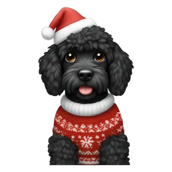 Black Miniature doodle with Christmas sweater and hat  sticker