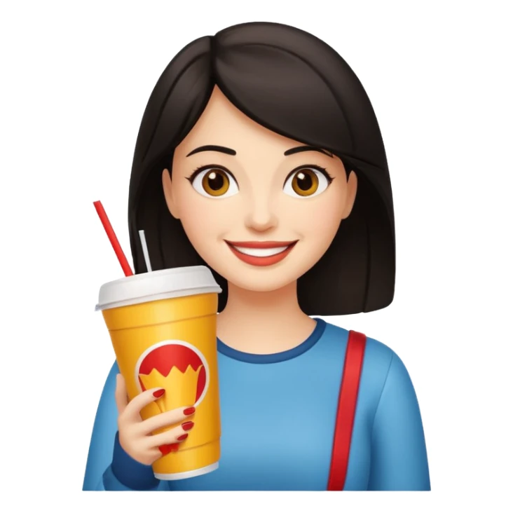 dark haired woman holding fastfood drink sticker