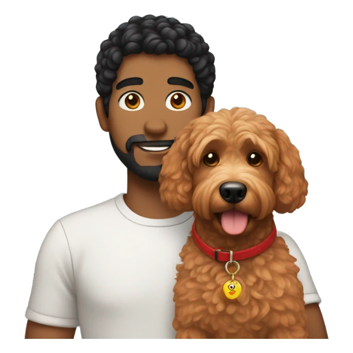 guy with black hair holding red goldendoodle sticker