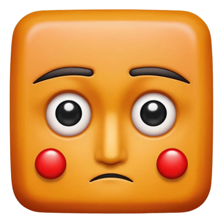 Una figura roja con cabeza cuadrada y cuerpo de rectángulos con cara con dos ojos negros como puntos y cejas preocupadas sin boca y que tenga como una especie de polvo café en la cabeza sticker