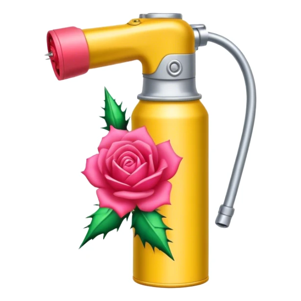 metal pepper spray can with blooming thorny rose sticker