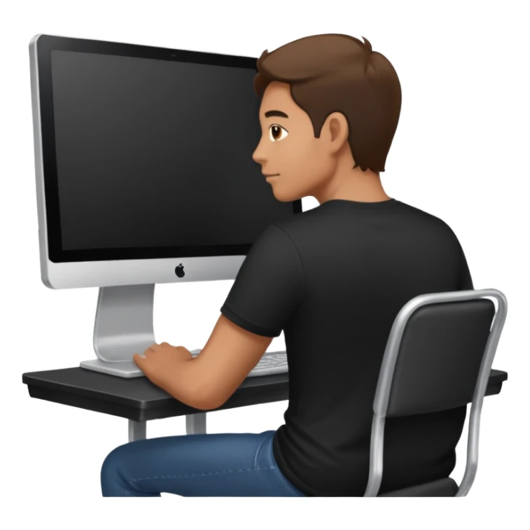 Man with hand on lap moving view from back Infront of computer  sticker