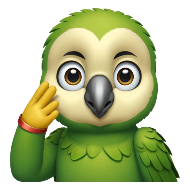 Green parrot face which doing a 'yes sir' gesture (right hand is raised in a military-style salute, with the fingers touching the forehead; The eyes are looking straight ahead, giving off a sense of respect, acknowledgment, or dut) sticker