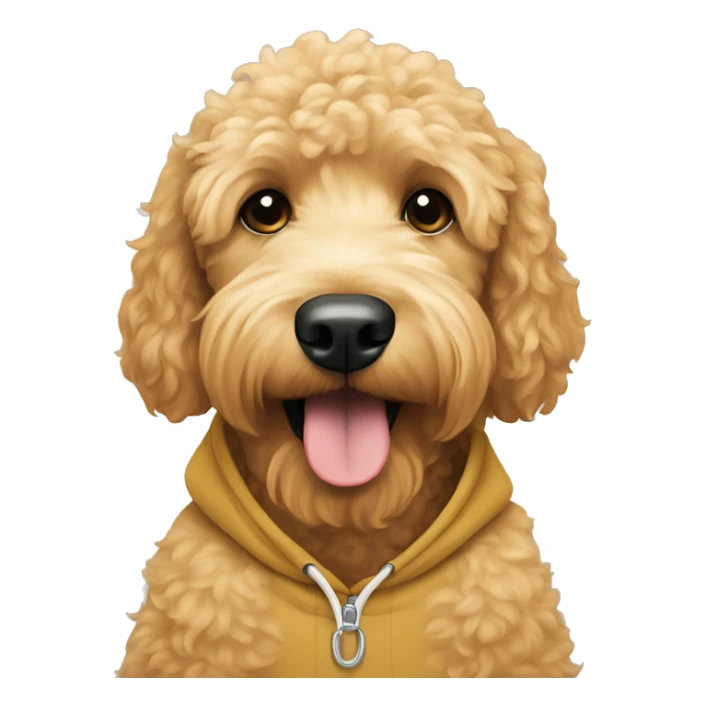 Golden doodle mixed with a poodle wearing a hoodie sticker