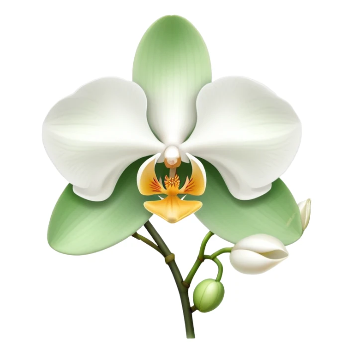 Elegant phalaenopsis moth orchid with white blooms and two visible green leaves at the base sticker