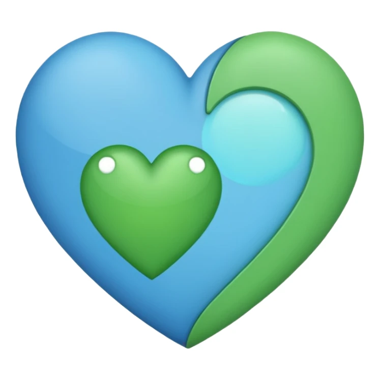 a half blue, have green, heart sticker