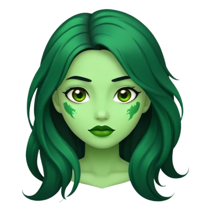 mulher zumbi de pele verde com cabelo preto longo  sticker