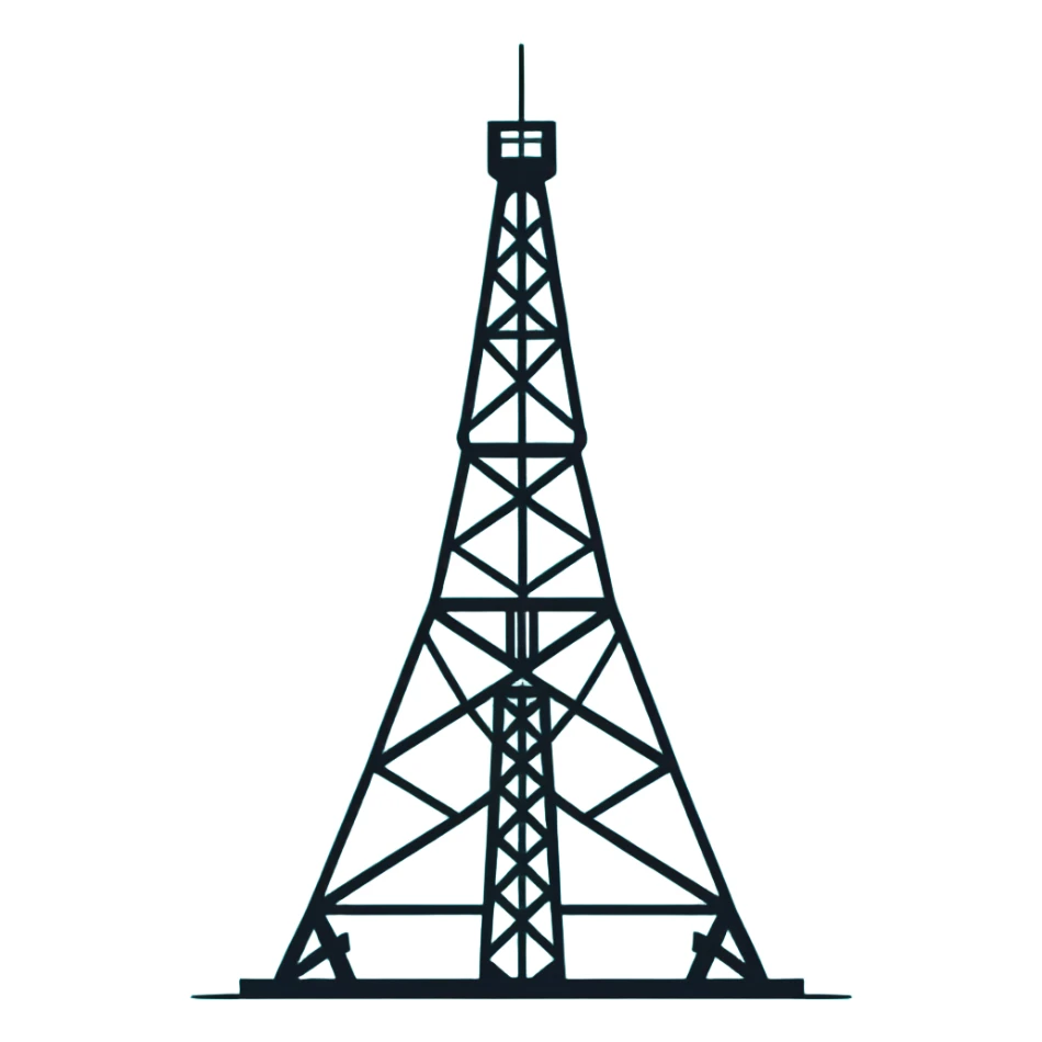 Oil derrick tower, minimalist design with soft gradients in sky blue, teal green, white, and light gray sticker