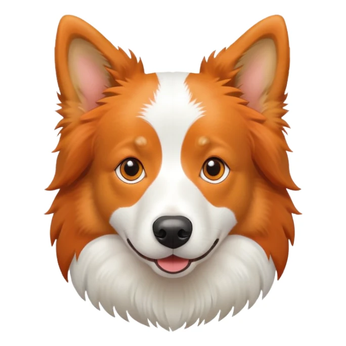 fluffy orange border collie dog with white chest sticker