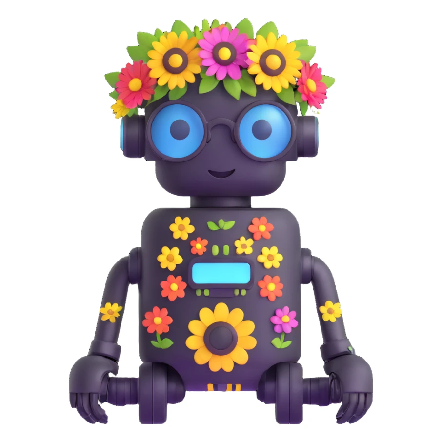 hippie robot with round sunglasses and flower crown sticker