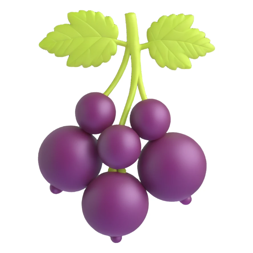3D emoji style, black currant fruit, three-dimensional and lively, no expression sticker