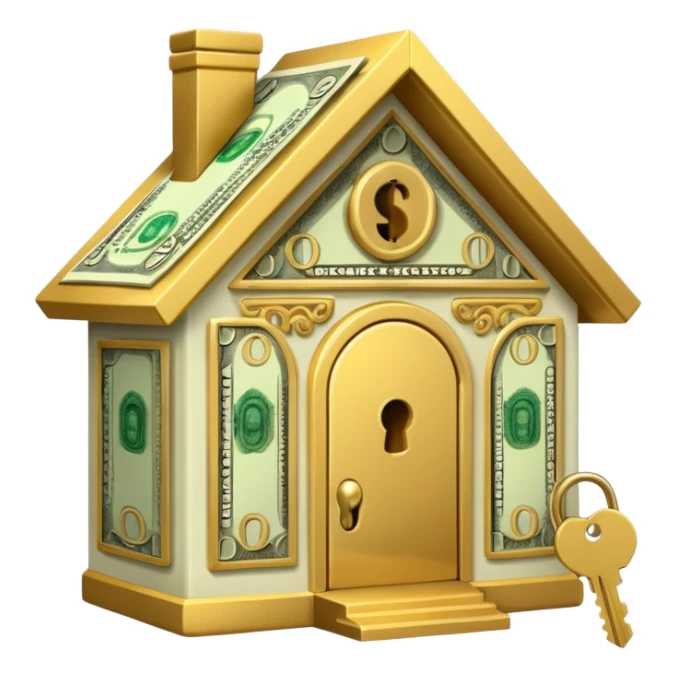 Unlocking a house made out of cash sticker