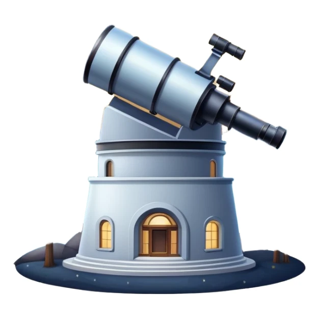 An icon featuring an observatory with a giant telescope, set against a starry sky. The design includes visible planets, distant stars, and galaxies, symbolizing the study of astronomy and celestial exploration. Transparent background highlights the wonder of the universe. sticker