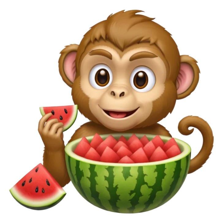 monkey eating watermelon and fried chicken in a bowl sticker