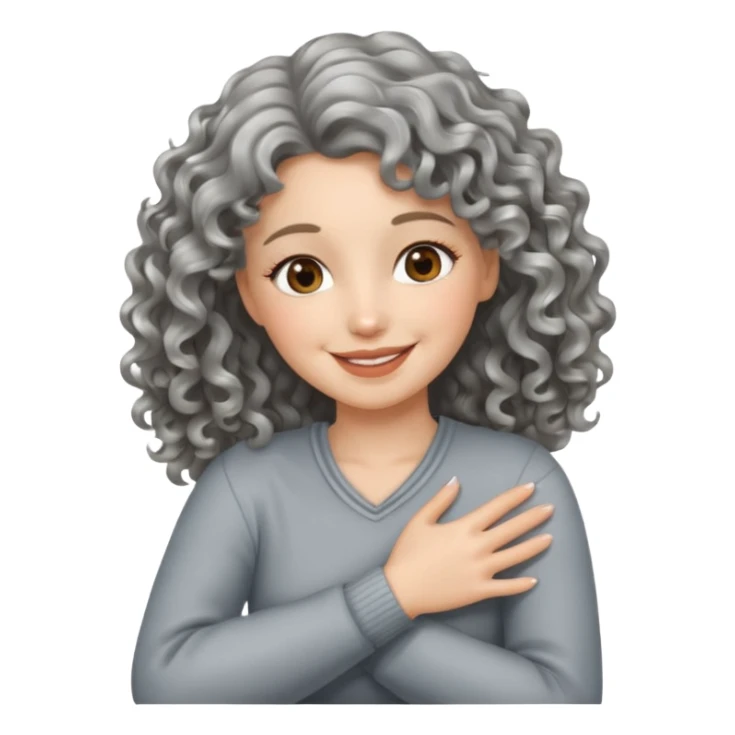 silver, wavy/curly hair smiling lady giving hug sticker