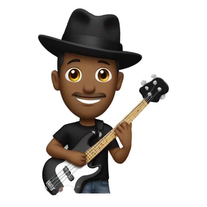 Marcus Miller playing bass guitar, with porkpie hat sticker